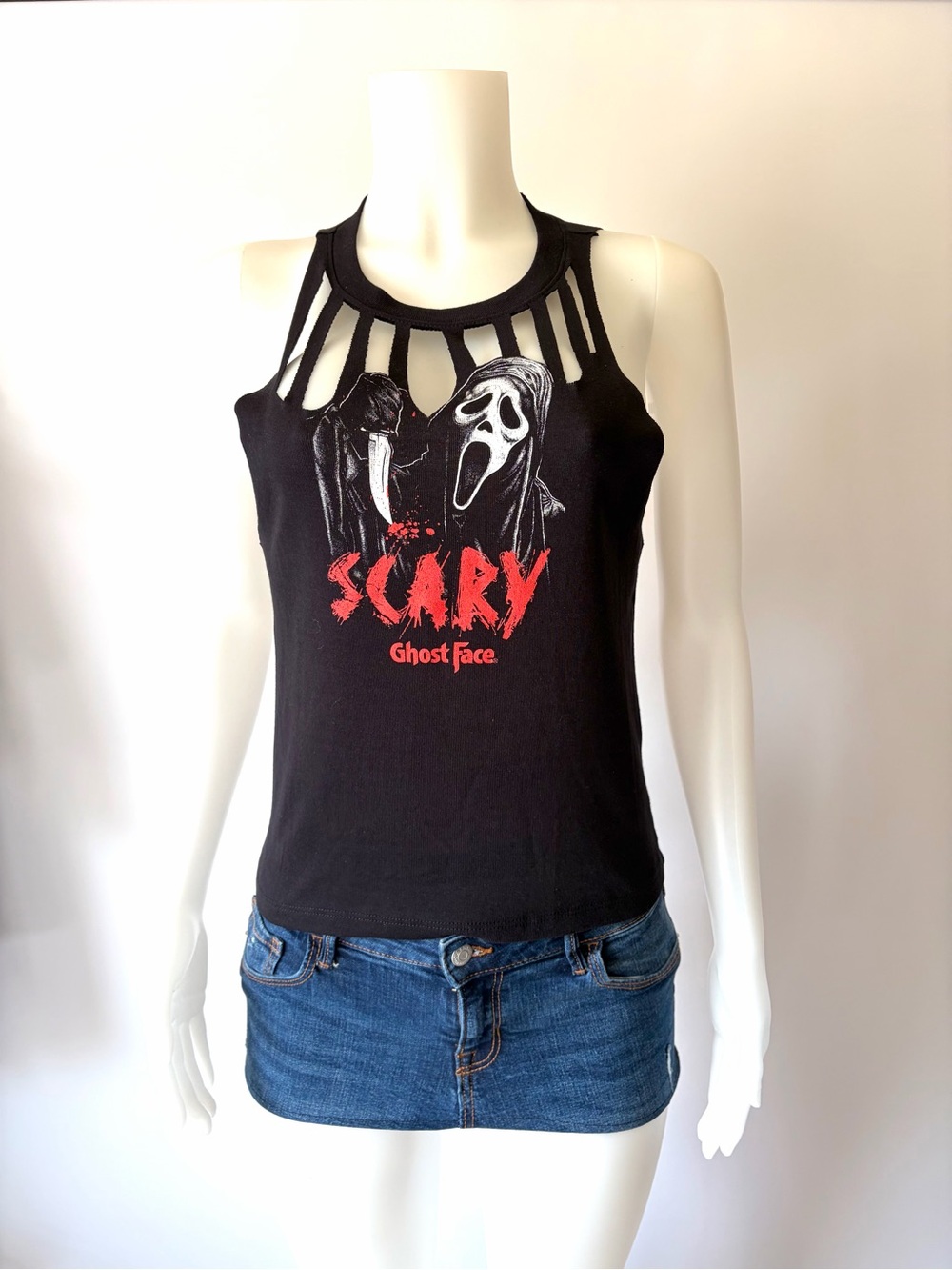 Black "Scary Ghost Face" Cutout Tank Top